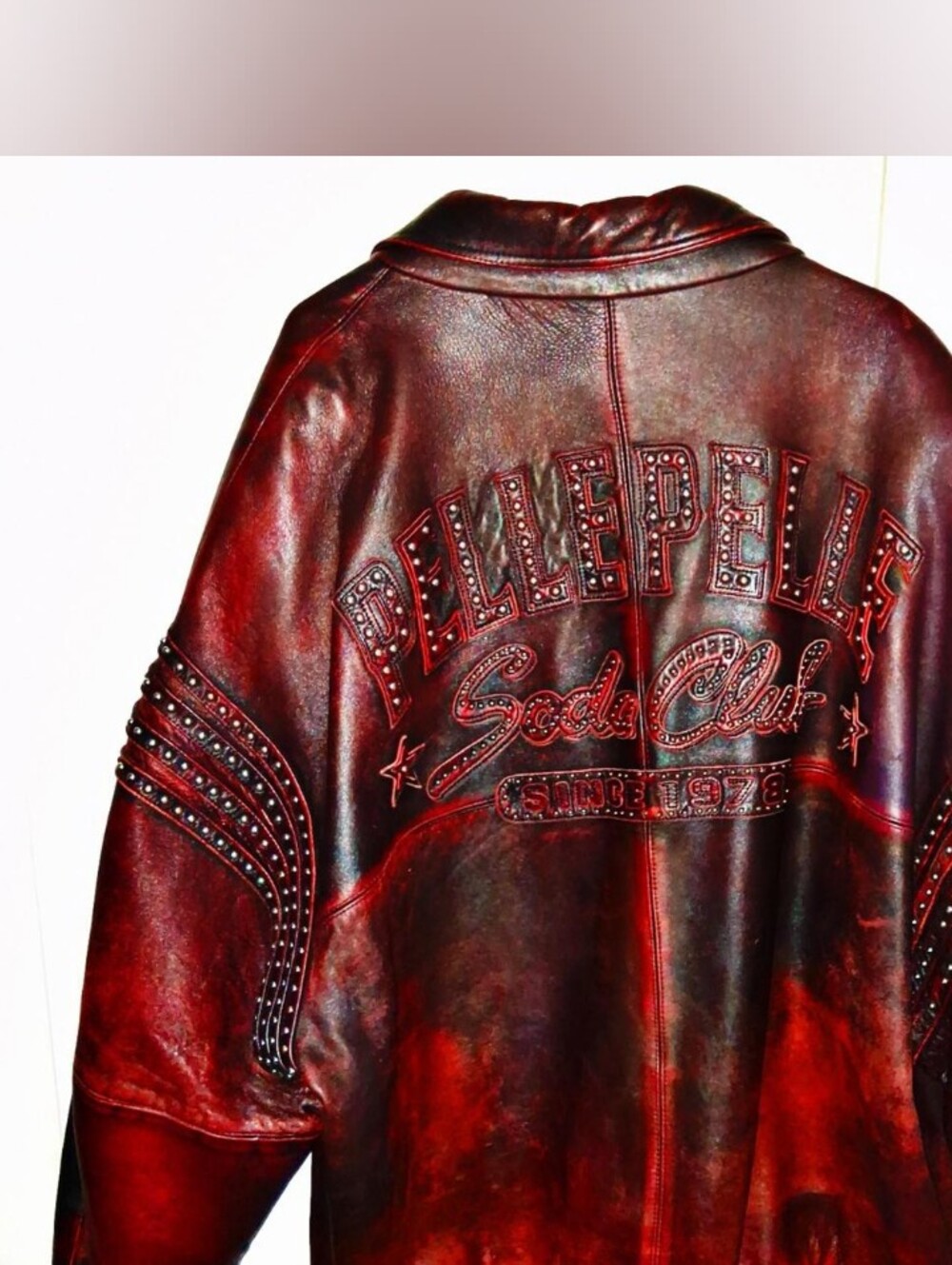 Rare Rare Rare Pelle Pelle Red and Black Soda Club Studded Leather Bomber(Read)